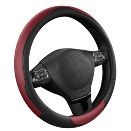 Road Comforts Steering Wheel Cover, Breathable Anti-Slip Leather Steering Wheel Cover, Universal Fit 14.5–15 Inch, Comfortable Grip - Redwine Color