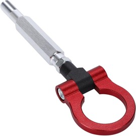 Tow Hook Ring Retractable Folding Attachment Orientation Adjustable Black Car Front Rear Bumper Trailer Aluminum Alloy General Purpose (Red)