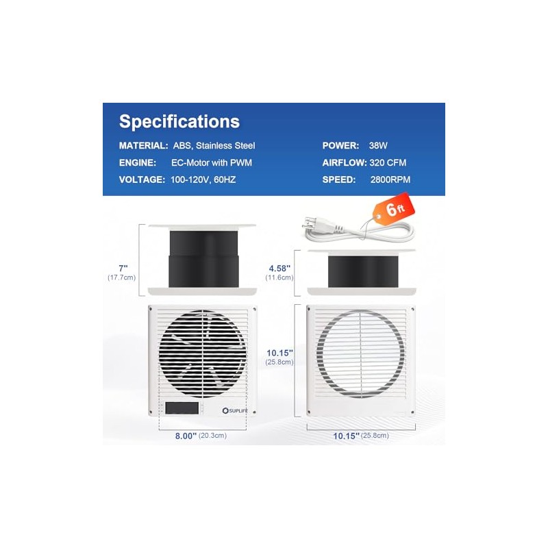 8" Room to Room Fan with Remote, Reversible Through Wall