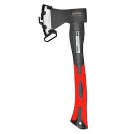 Chopping Axe, 15”Outdoor Hatchet Forged Carbon Steel Heat Treated Hand Maul Tool, Fiberglass Shock Reduction Handle with Anti-Slip Grip,Red