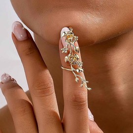 Boho Rose Flower Finger Ring Vintage Rose Wrap Open Gold Rose Fingertip Ring Adjustable Stacking Ring Jewelry for Women