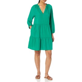 The Drop Women's @Caralynmirand Ruffle-Neck Tiered Mini Dress, Ultramarine Green, S