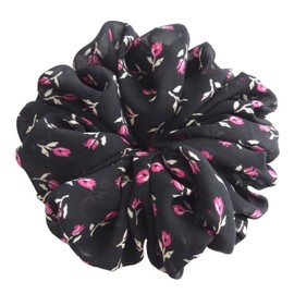 26 Colors Available, Colorful Big Scrunchies for Hair, Soft Chiffon Ponytail Holder, Cute Birthday Gift for Women Girl Teen, Holiday Accessory (Black Red Tulips)