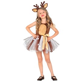 MIMIKRY Girls' Costume Deer Dress with Tulle Skirt Antlers Headband with Ears Fawn Bambi Reindeer Deer Size: 128-5 to 7 Years