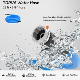 TORVA 25FT Drinking Water Hose, No Kinking 5/8'' Premium Fresh Water Hose No Lead BPA - Free for RV Marine Truck Garden