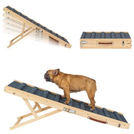 Clikuutory 2025 Upgraded Dog Ramp for Couch, 47.2" Foldable Small Dog Ramp for Bed, 4 Adjustable Height from 14" to 26", Portable Stable Pet Steps with Anti-Slip Carpet for Low Bed Couch Stairs, Wood