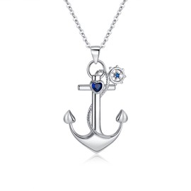 EleQueen Anchor Necklace, 925 Sterling Silver Anchor Pendant Sailor Necklace Nautical Jewelry for Women Girls Friends, Valentine's Day/Mother's Day/Christmas Jewelry Gift for Wife/Mom
