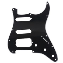 Musiclily Pro 11 Holes Round Corner HSS Strat Pickguard Guitar Pickguard for USA/Mexican Stratocaster 4-screw Humbucking Mounting Open Pickup, 3-Ply Black