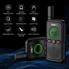 KSUN TFSI LT Plus Two-Way Radio Long Range with Access to 16 Channels 4200mAh Battery Rechargeable Replication Frequency Tpye-C for Camping Walkie Talkies(Black 2 Pack)