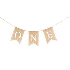 LOVENJOY 1st Birthday Decorations Rustic Burlap Banner for Baby Boy Girl One Year Old Celebration Handmade, Pre-Strung,White