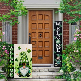 FUYUCHEN St Patricks Day Garden Flag 12x18 Inch Double Sided Welcome Gnome Shamrock Lucky Clover Holiday Yard Decoration Outdoor Flag