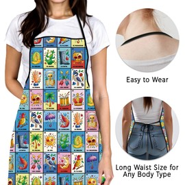 MCPESAS Colorful Mexican Lotería Aprons, Funny Cooking Aprons for Women, Kitchen Aprons for Baking Grilling, Chef Aprons for Men, Cinco de Mayo Decorations Apron
