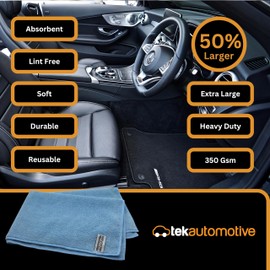 Tek Automotive Extra Large Blue Microfibre Cloths – 10 Pack, 60x40cm, Heavy Duty 350GSM, Lint-Free Cleaning Cloths for Car Detailing, Polishing & Drying – 50% Larger Than Standard Cloths
