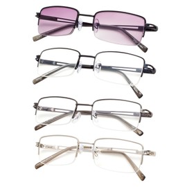 Gr8Sight 4-Pack Half-Rim Reading Glasses For Men and Women With Spring Hinges Metal Readers +0.50