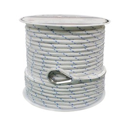 Extreme Max 3006.2514 BoatTector Double Braid Nylon Anchor Line with Thimble - 1/2" x 150', White with Blue Tracer