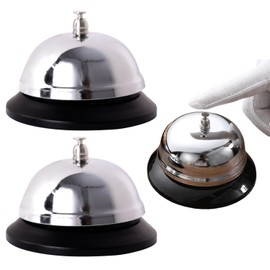 2 pcs Call Bell Stainless Steel Reception Bell Hand Held Desk Service Bell Counter Top Bell Attention Call Ringer Butler Waiter Bell For Hotels Concierge Area Schools Bar Restaurants Accessories