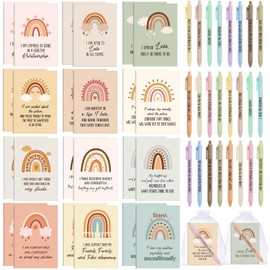 Mooliwe 48 Pcs Positive Affirmation Gift Set Gratitude Notebooks with Pens Small Bags Motivational Encouragement Notepads Daily Affirmations Journal for Women Stress Relief Self Care (Cute)