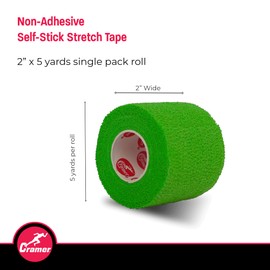 Cramer Eco-Flex Self-Stick Stretch Tape, Neon Green, 2" x 5 yd, Cohesive Athletic Bandage Wrap, Athletic Trainer Flexible Sports Tape, Easy Tear Vet Wrap for Pets, Self Adhesive Bandage Roll, 5 Yards