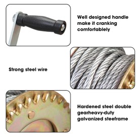 BIG RED Torin Manual Heavy Duty Hand Winch: 32.8FT Steel Wire Cable, 1600lbs Capacity