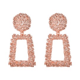 EVER FAITH Metal Statement Rose Gold Rectangle Geometric Earrings, Large Square Drop Dangle Earrings for Women Girls