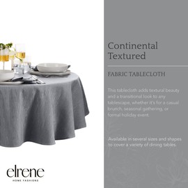 Elrene Home Fashions Continental Solid Texture Water, Stain & Wrinkle Resistant Tablecloth, 60"X84" Oval, Gray