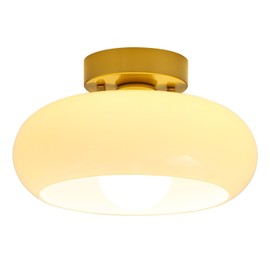 Yunnix Semi Flush Mount Ceiling Light Mid Century Modern Light Fixture Ball Glass Light Fixtures Gold Light for Kitchen Dining Room Hallway Globe Glass Light White 11.02 inch