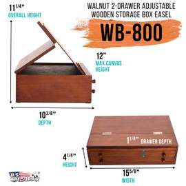 US Art Supply Walnut 2-Drawer Adjustable Wooden Storage Box with Fold Up Solid Drawing Easel