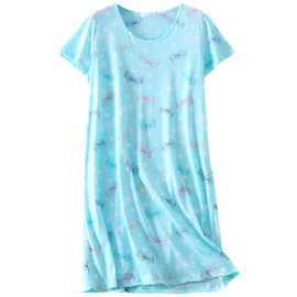 QUCH Nightgowns for women Cotton Womens Nightgown Short Sleeves Sleep Shirts Women's Sleepwear Print Pajama Night Shirts ButterFly XL