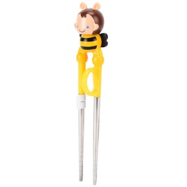 Kids Chopsticks, Children's Practice Chopsticks Training Chopsticks for Kids Reusable Toddler Chopsticks Easy To Use Chopsticks Toddler Chopsticks Helper (Bee stainless steel yellow)