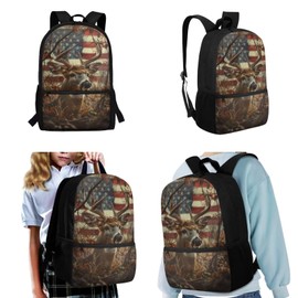 SCRAWLGOD American Flag Deer School Backpack for Teens Girls with Lunch Box Hunting Elementary Student Bookbag for Kids 10-12/12-14/8-10 Lunch Bag Middle Schoolbag Lunchbox Pencil Case Book Bag Set