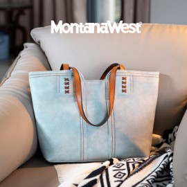 Montana West Tote Bag for Women Top Handle Satchel Purse Oversized Shoulder Handbag Hobo Bags Blue Christmas Gift Spring MWC-118BL