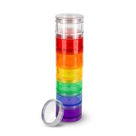 GMS 7 organizadores apilables de píldoras con 2 tapas y etiquetas adhesivas de 7 días para organizar vitaminas, suplementos y medicamentos (arco iris 