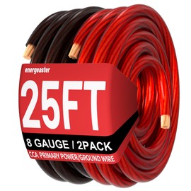 Energeaster 8 Gauge 25ft Black/Red CCA Wire, Low Voltage Primary Automotive or Ground Cable, Battery Cable, 8AWG, Car Audio, Car Amplifier Power, Translucent Jacket