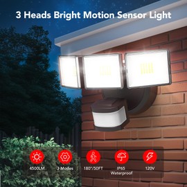 OREiN 4500LM/35W Flood Lights Outdoor, 180°/40FT Motion Sensor Outdoor Lights Dusk to Dawn Security Lights IP65 Waterproof 3 Modes for Outside 4500SQ.FT Front Door, Garage, Bronze (Hardwired)