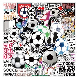 T-Likymo Soccer Stickers for Water Bottles | 50pcs Soccer Vinyl Stickers for Laptop Wall Skateboard Book Car, Waterproof Soccer Ball Sticker Decal, Sports Stickers for Adults Teens Boys and Girls
