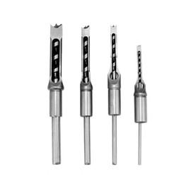 4pcs Square Hole Drill Bit Woodworking Hole Saw Mortising Chisel Steel Drill Bits Set 1/4 inch, 5/16 inch, 3/8 inch, 1/2 inch for Wood