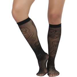 ToBeInStyle Women's Sheer Mesh Knee High Socks With Skulls And Crossbone Design