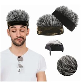 Gray Men Wig Hat, Men Artificial Wig Hat Camouflage Grey Color Size Adjust Funny Short Hair Wig Headband