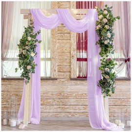Wedding Arch Drapes 2 Panels 6 Yards Light Purple Sheer Fabric Drapery for Wedding Arch Party Curtains Ceiling Swag Decoration