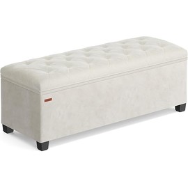 SONGMICS Velvet Storage Ottoman Bench, Foot Rest with Legs, 15.7 x 43 x 15.7 Inches, End of Bed Bench, Storage Chest, Load up to 660 lb, for Living Room, Bedroom, Entryway, Cream White ULSF089W01
