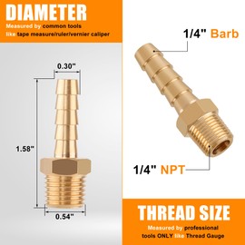 Ailbiuko 15 Pcs Brass Hose Barb Fittings,1/4" Barb to 1/4" NPT Male Thread Adapter,1/4" to 1/4" NPT Air Hose Repair Kit, Barbed Air Hose Repair Connector Fitting with 15 Pcs Hose Clamp