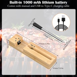 DAWRIS Smart Meat Thermometer Wireless 100 m Grill Thermometer Bluetooth IPX7 Waterproof Roasting Thermometer Wireless Meat Steak Thermometer Meat Cooking for Oven Grill BBQ Rotisserie Smoker