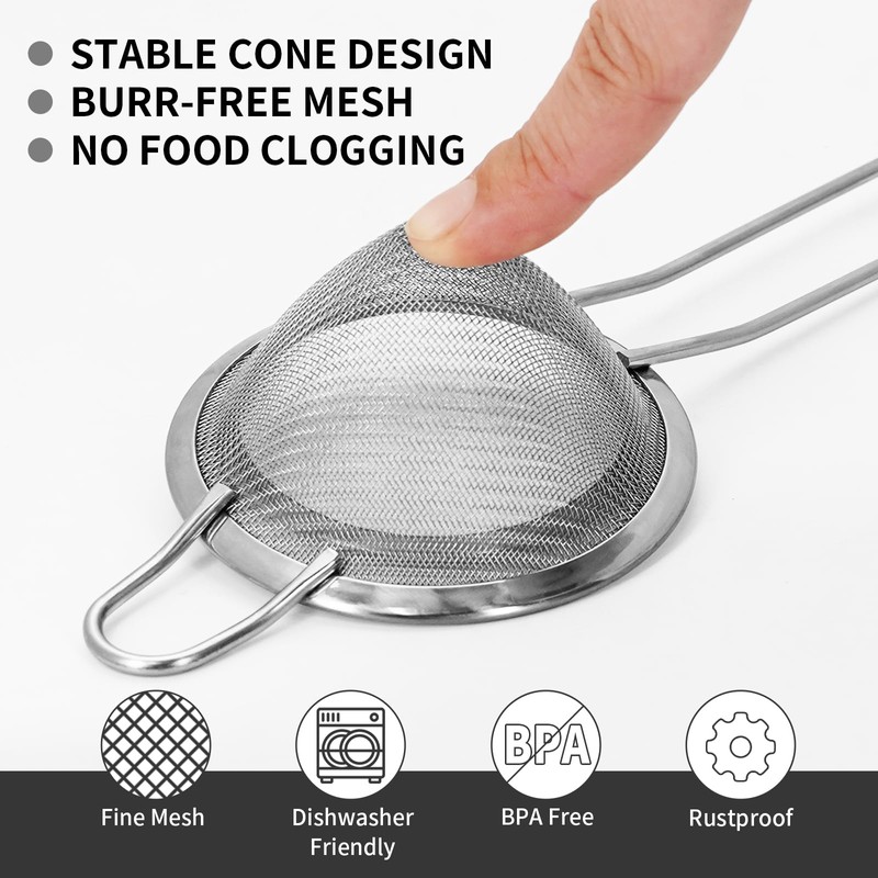 2 Pcs Stainless Steel Small Strainer Fine Mesh Strainer, Mini