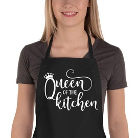 Saukore Funny Aprons for Women, Queen of The Kitchen Cooking Aprons with 2 Pockets, Cute Baking Gift for Bakers - 30th 40th 50th 60th Birthday Housewarming Gifts for Mum Wife Sister Aunt Grandma