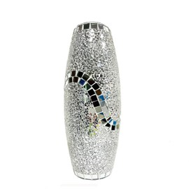 Decorative Shine Vase Stunning Handmade Mosaic Crackle Glass House Decor Table Centerpieces Modern Room Decoration (Hu-Silver)