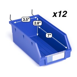 Right Arrange Pegboard Bins – 12 Pack Blue Extra Large - Hooks to Any Peg Board - Organize Hardware, Accessories, Attachments, Workbench, Garage Storage, Craft Room, Tool Shed, Hobby Supplies, Parts