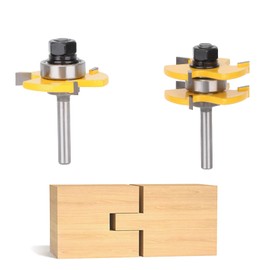 Yougfin 2PCS Tongue and Groove Set , 1/4" Shank Router Bit Set for Making Raised Panel Cabinet Door, 3 Teeth Adjustable T Shape Wood Milling Cutter
