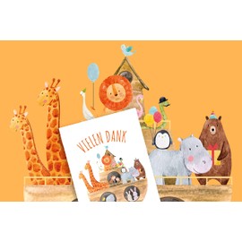 Friendly Fox Thank You Cards Ark, 12 Thank You Cards with Noah's Ark Motif, Folding Card Blank with Envelope, DIN A6 Cards Say Thank You
