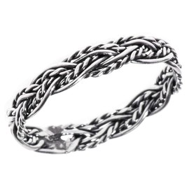 Windalf Delicate Bohemia Silver Ring RICARA 3 mm Braid Pattern Band Ring Women's Ring Viking Jewellery 925 Sterling Silver, Fabric, No Gemstone