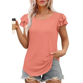WEESO Summer Shirts for Women 2025 Short Sleeve Cute Casual Spring Tops Clothes Coral M